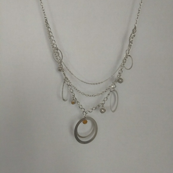 3/$15 Siver Color Neclace with Amber Colored Beads - Picture 3 of 4